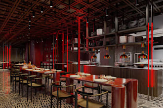 create realistic 3d restaurant, cafe, bar, lounge, snooker club or hotel designs