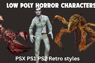 design creepy ps2 psx ps1 3d low poly horror character