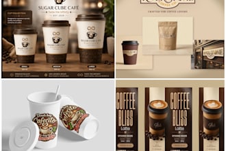 do premium coffee label, packaging, paper cup, sticker design