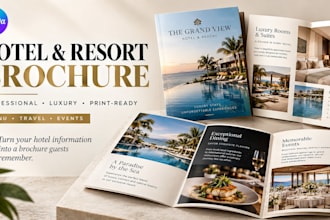 design hotel resort brochure, menu, travel and event brochure in canva