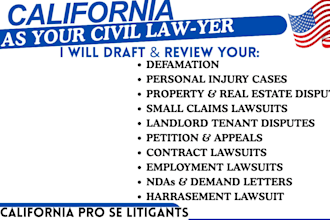 be online california civil litigation, defamation, petitions for lawsuits lawyer