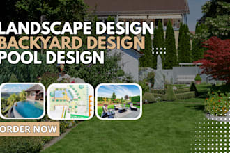 do 2d 3d landscape design, pool, garden design, frontyard, backyard in blender