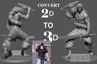 convert 2d to 3d model sketch 3d figurine character model ready for 3d printing