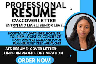 write hospitality, chef, hotelier, bartender, tourism,  restaurant resume