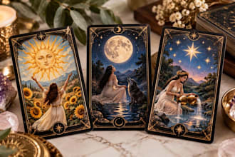 draw custom botanical tarot card design, dark occult or oracle card deck