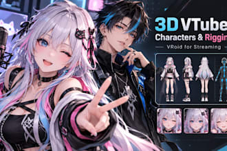 create 3d vroid, 3d character and 3d modeling rigging for vtuber and streaming