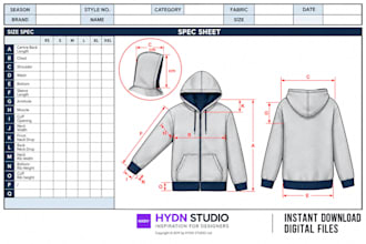 streetwear tech pack for hoodie tshirt cargo pants and tracksuit for production