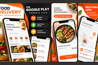 design google play app screenshots for food delivery apps