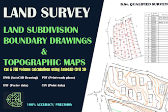 create topographic contour maps, survey plans and land subdivision plans