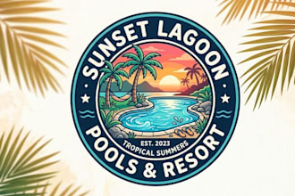 do a tropical summer swimming pool logo