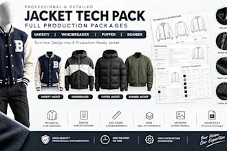 design full production packages for varsity, windbreaker, puffer and bomber
