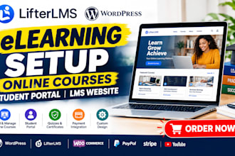 build lifterlms elearning setup online courses, student portal, lms website