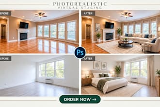 create photorealistic virtual staging airbnb rooms photoshop property listing