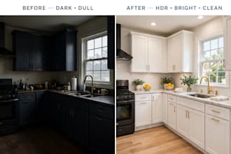 do professional real estate photo editing, hdr and sky replacement