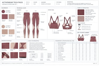 create activewear tech pack for leggings, gym wear and fitness apparel