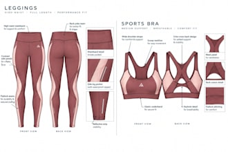create production ready activewear tech packs for leggings and gym wear