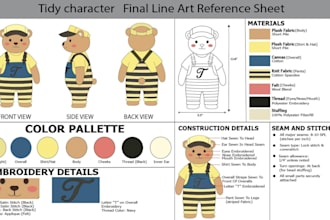 design custom plush toy reference sheet tech pack stuffed animal character specs