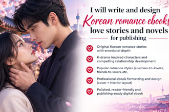 write and design korean romance ebooks, korean love stories and novels