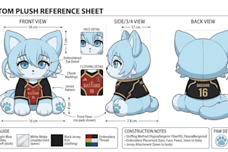 design custom plushie reference sheet stuffed animal character design labubu toy