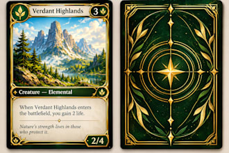 design custom trading card game, fantasy card game template, tcg, board game art