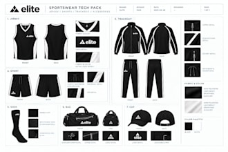 create sportwear tech pack for 3d tracksuits, jerseys for production