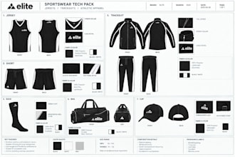 create sportwear tech pack for jerseys, tracksuits and athletic apparel