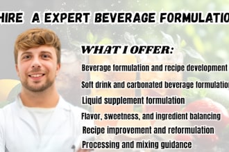 develop beverage formulation, soft drink recipes and liquid supplements