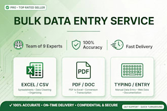 do bulk data entry excel work pdf to excel and fast typing