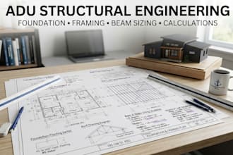 adu structural plans, foundation, roof framing, beam sizing and calculations