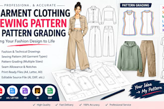 make garment apparel, clothing sewing pattern, pattern grading, seamless pattern