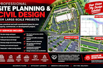 do site plan, parking lot, road works, swept path analysis, driveway design