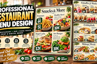 design a professional restaurant menu, cafe menu or price list