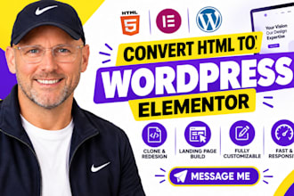 convert HTML to wordpress elementor, clone, redesign or build landing page