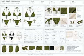 create swimwear tech pack for bikinis, swimsuits and beachwear