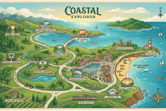 design an illustrated tourist, travel and destination map
