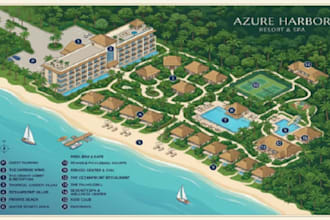 create an illustrated resort, hotel and vacation map