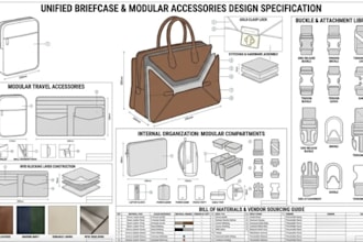 design handbags backpack, wallets, duffle bag luggage and techpack drawings