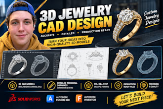 create 3d jewelry cad design, custom jewelry modeling and stl 3dm files