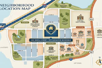 create a custom illustrated location and neighborhood map
