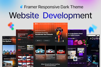 landing page development in framer website development dark theme