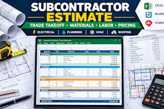 create subcontractor construction estimate trade takeoff and pricing spreadsheet