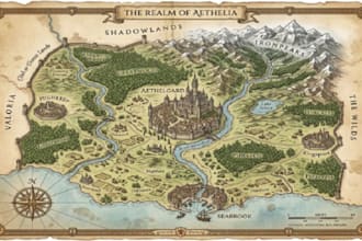 illustrate a detailed fantasy kingdom map for your book or rpg