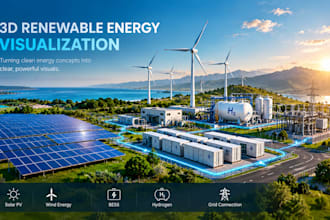 create 3d renewable energy, solar pv, wind, battery storage and bess animation