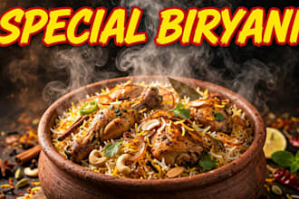 design eye catchy youtube thumbnail for biryani channel