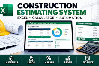 build construction estimating spreadsheet, cost calculator and pricing template