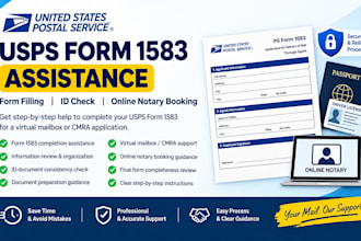 assist with usps form 1583,id check and online notary booking