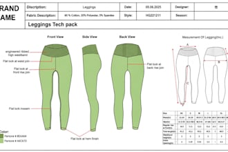 leggings tech pack, yoga pants tech, yoga leggings for activewear production