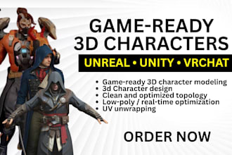 create a game ready 3d character with optimized mesh, pbr textures and rig