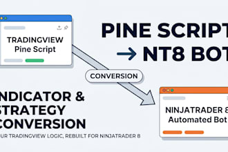 turn your tradingview pinescript into ninjatrader indicator, nt8 strategy or bot
