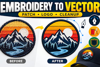 convert embroidery design to vector, embroidery logo, patch vector, cleanup